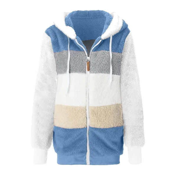 Women's Fashion Stitching Loose Hoodies Long Sleeve Plush Zipper Coat - Image 12