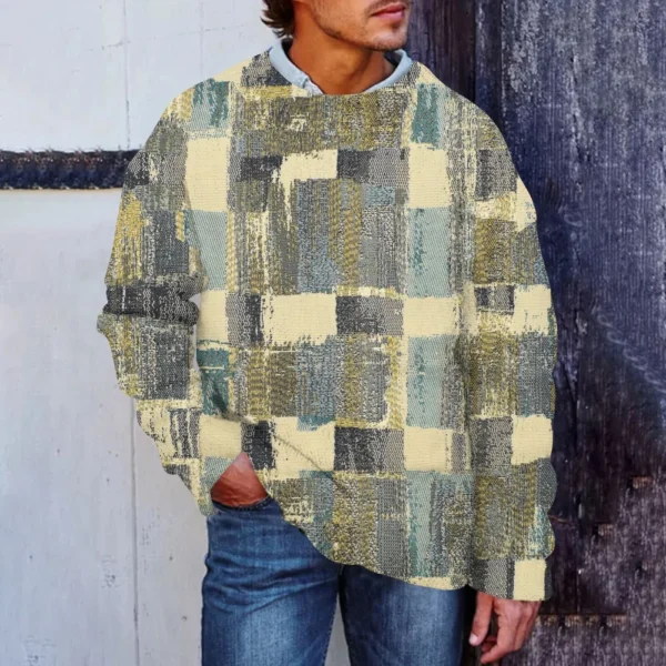 Men'S Printed Synthetic Sweater Round Neck Sportswear Loose Long Sleeved Top - Image 19