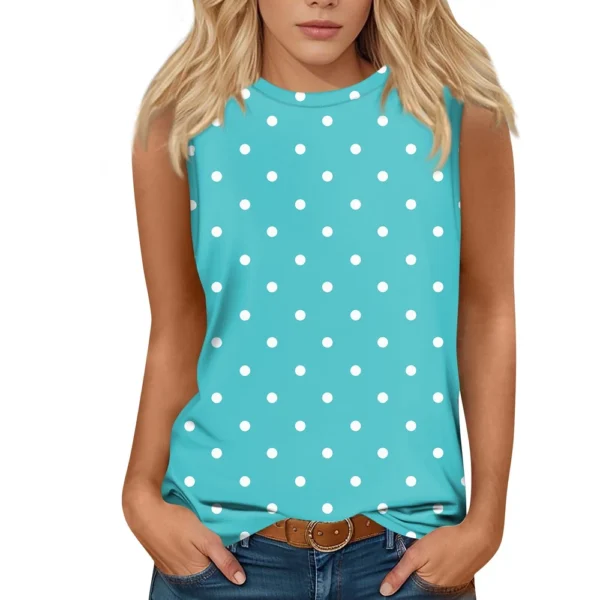 Women's Fashion Casual Easter Printed Round Neck Sleeveless T-Shirt Tops - Image 35