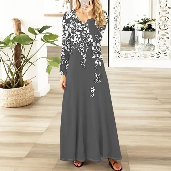 Women's Casual Fashion Long Sleeve Graphic Printed Vintage Long Dresses Fall - Image 22