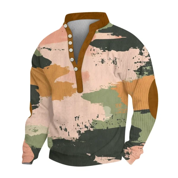 Men's Print Plush Warm Coat Fleece Sweater Casual Coat Pocket Sweater Winter - Image 23