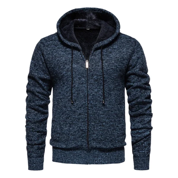 Men's Sweater With Thick Velvet Casual Knit Sweater, Fashionable Hooded Jacket - Image 3