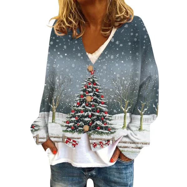 Women's Fashion Short Coat Casual Long Sleeve Printed Single Breasted Plush Top - Image 29
