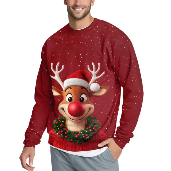 Men's Casual Fashion Comfortable Christmas Deer Printed Round Neck Pullover - Image 40