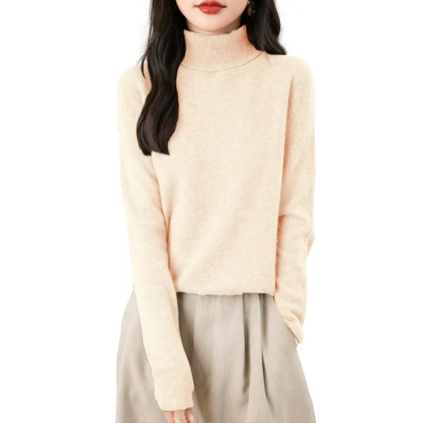 Women's Fashion Turtleneck Pullover Long Sleeve Loose Bottom Knit Sweater - Image 31