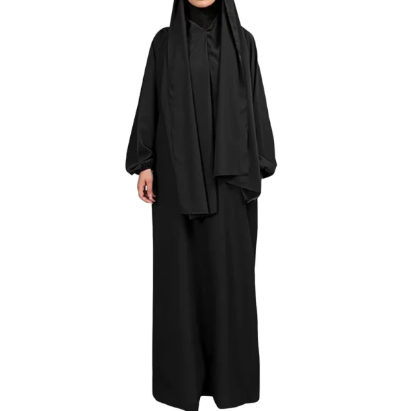 Muslim Women's Solid Color Robe Casual Long Sleeve Tie Waist Dresses - Image 8