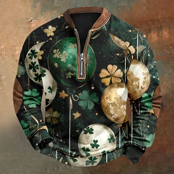 Men's St. Patrick's Day Vintage Casual Zip Sweatshirt Outdoor Casual Top - Image 13