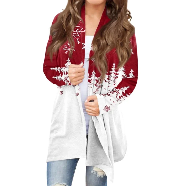Women's Fashion Christmas Printed Jacket Cardigan Casual Medium Length Coat - Image 20