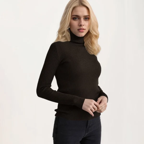 Women's Fashion Casual Solid Color Versatile Knitted High Neck Pullover Sweater - Image 19