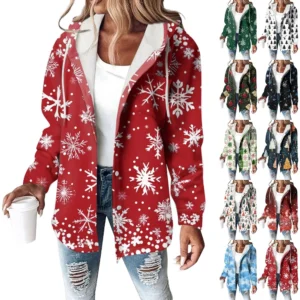 Women's Coat Casual And Fashionable Composite Thick And Warm Printed Hooded