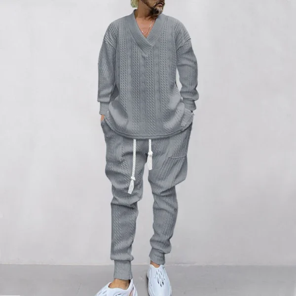 Men's casual trousers V-neck jacquard knit suit - Image 7