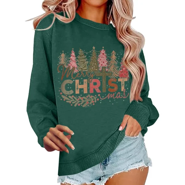 Women's Casual Loose Solid Color Easter Print Round Neck Long Sleeve Hoodie - Image 5