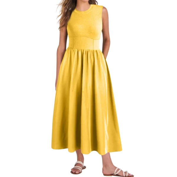 Women's Casual Fashion Round Neck Sleeveless Solid Irregular Hem Midi Dress - Image 9