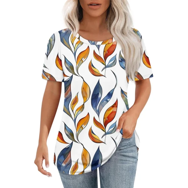 Women's Round Neck Casual Fashion Printed Daily Short Sleeved Loose T-Shirt - Image 6