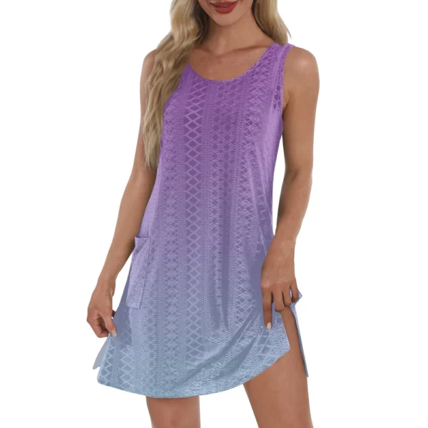 Women's Casual Sundress With Pockets Summer Boho Beach Dress T-Shirts Dress V - Image 26