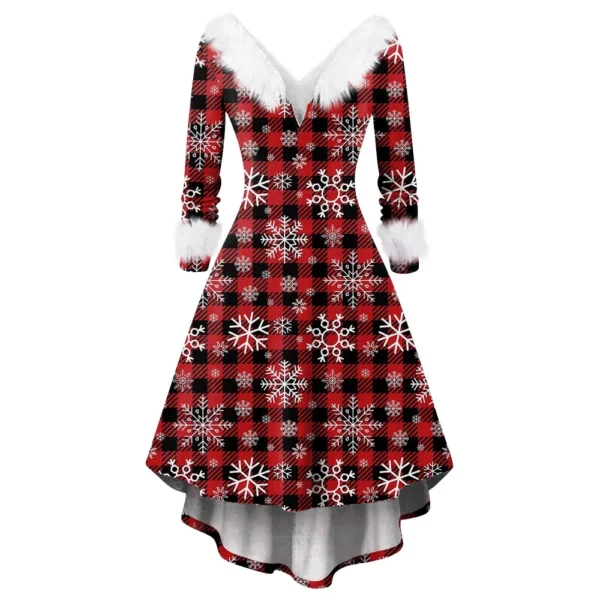 Women's Fashion V-neck Casual Fit Christmas Print Party Long Sleeve Dress - Image 25