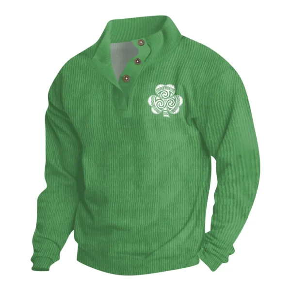 Knit Printed 3 Button - Corduroy Men's Standing Collar Pocket Sweatshirt - Image 4