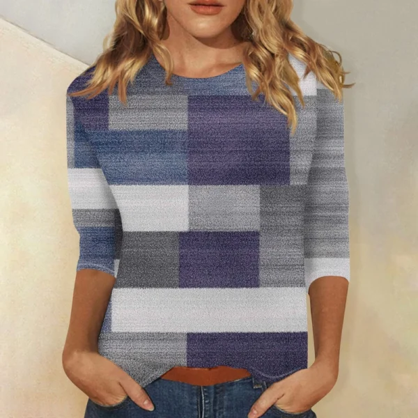 3/4 Sleeve Tops For Women T-Shirt Casual  Print Tops T Shirt Round Neck - Image 25