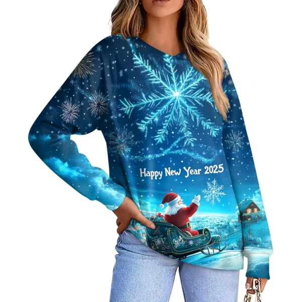 Women's Casual Fashion Comfortable Raglan Sleeve V-Neck Christmas Print - Image 14