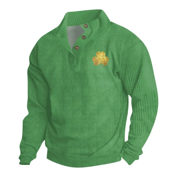 Knit Printed 3 Button - Corduroy Men's Standing Collar Pocket Sweatshirt - Image 26