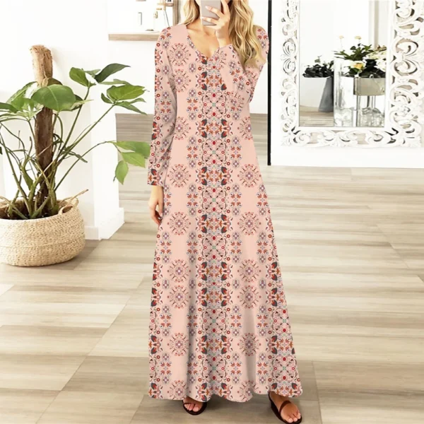 Women's Casual Fashion Long Sleeve Graphic Printed Vintage Long Dresses Fall - Image 37