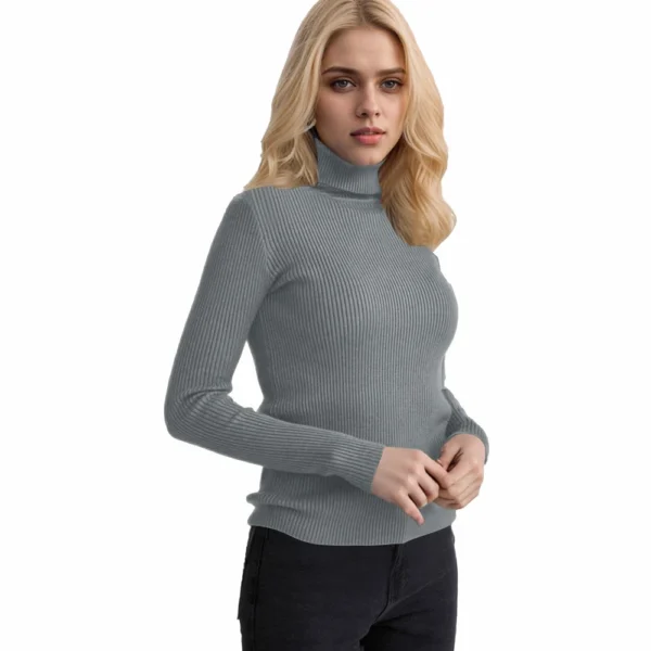 Women's Fashion Casual Solid Color Versatile Knitted High Neck Pullover Sweater - Image 35