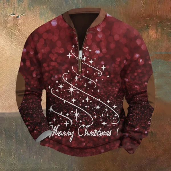 Men's Fashion Casual Half Zipper Neck Loose Long Sleeve Christmas Printed - Image 37
