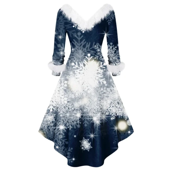 Women's Fashion V-neck Casual Fit Christmas Print Party Long Sleeve Dress - Image 10