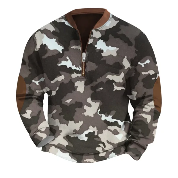 Men's Fashion Casual Half Zip Neck Loose Long Sleeve Camouflage Sweatshirt - Image 7