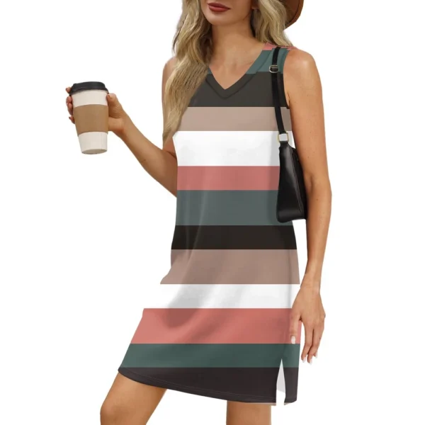 Women's V-neck Summer Casual Beach Vacation Women's Sleeveless Striped Print - Image 23