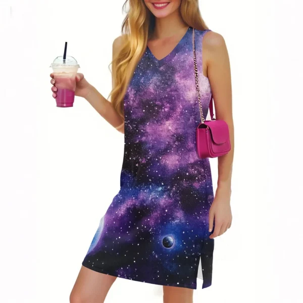 Women's Casual Fashion Sexy V-neck Sleeveless Floral Hem Slit Dress - Image 35