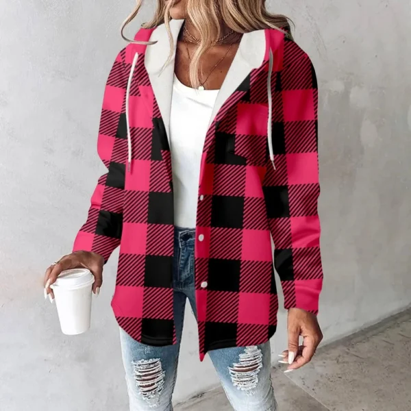 Fleece Hoodies For Women Warm Print Sweatshirt Button Lined Drawstring Hooded - Image 31