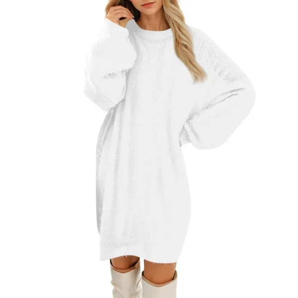 Women's Round Neck Casual Long Sleeve Plush Solid Color Dresses - Image 5