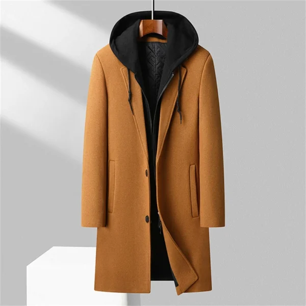 Men's  Woolen Coat Can Be Removed Hooded Fashion Long Thick Slim Medium Length - Image 16