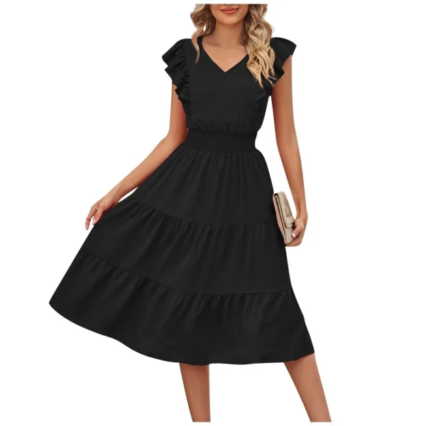 Women's Casual Summer Dress Sleeveless Ruffles V-neck Loose Long Dress  Loose - Image 4