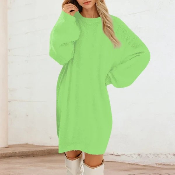 Women's Round Neck Casual Long Sleeve Plush Solid Color Dresses - Image 22