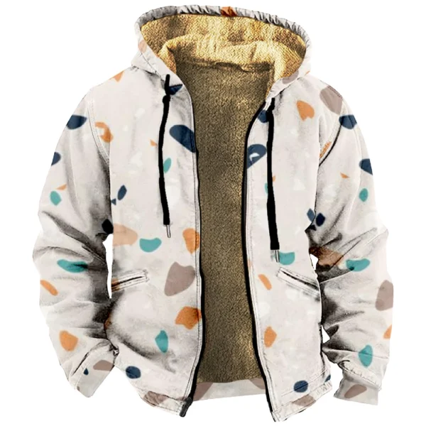 Men's Winter Print Jacket Men's Casual Trend Zipper Hooded Jacket - Image 29