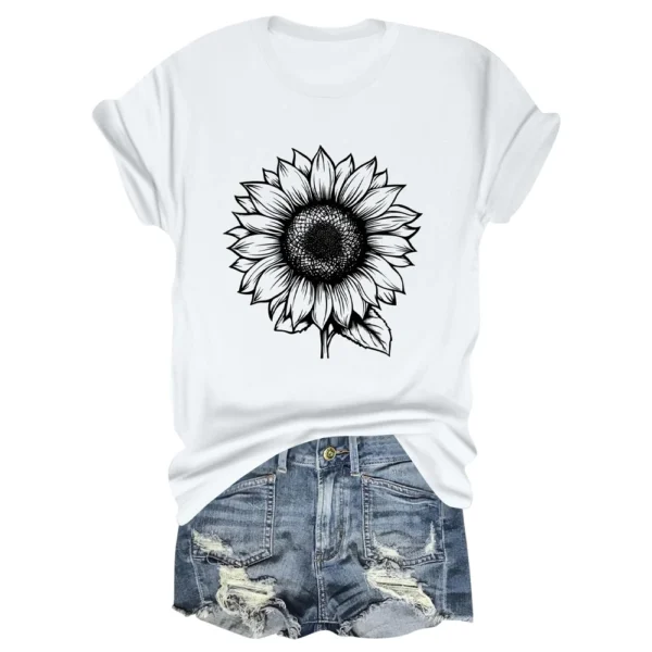 Women's Daily Short Sleeved Fashion Casual Printed Loose Round Neck T-Shirt - Image 7