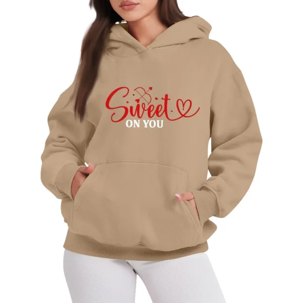 SWEET ON YOU Women's Fashion Casual Pullover Hoodie Valentine's Day Printed - Image 6