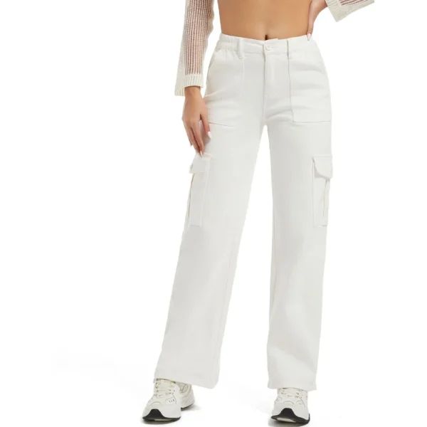 Blue Flower Pocket Plus Size Wide Leg Pants For Women Jeans - Image 3