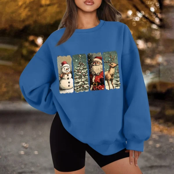 Women's Casual Fashion Long Sleeve Christmas Print Round Neck Sweatshirt Top - Image 43