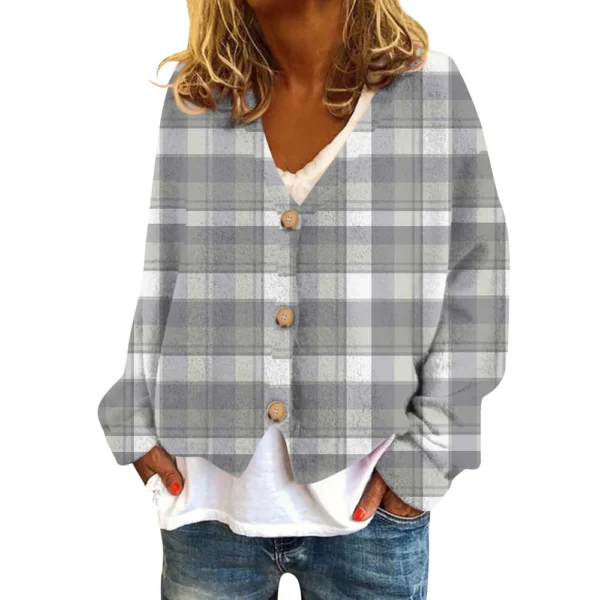 Women's Fashion Short Jacket Casual  Plaid Print Single Breasted Plush Top ﻿ - Image 28