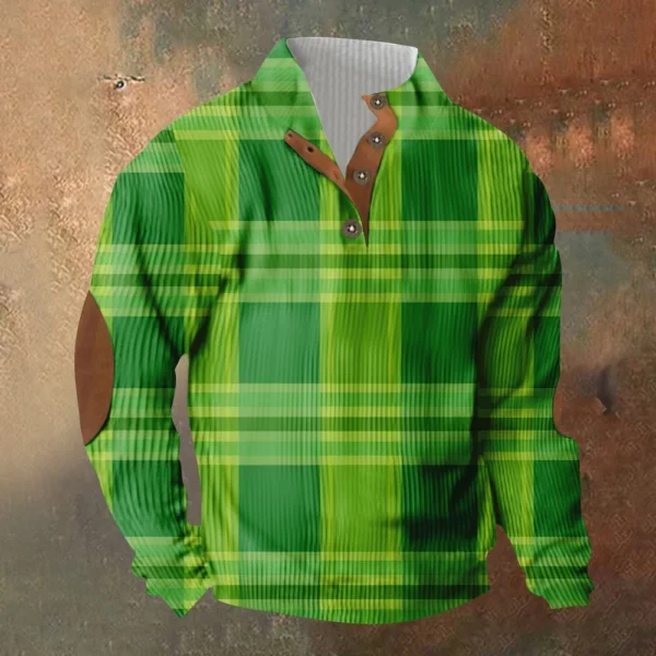 Knit Printed 3 Button - Corduroy Men's Standing Collar Pocket Sweatshirt - Image 37