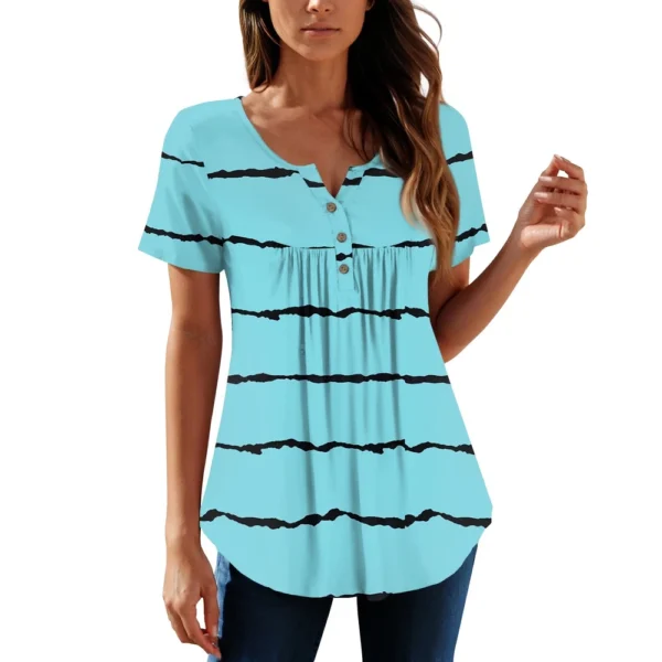 Women Tunic Tops Dressy Casual Summer Short Sleeve Shirts Loose Fit Pleated - Image 32
