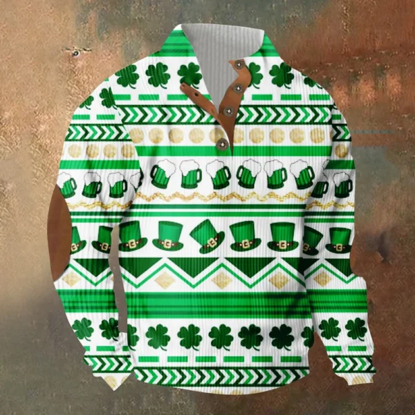 Knit Printed 3 Button - Corduroy Men's Standing Collar Pocket Sweatshirt - Image 25