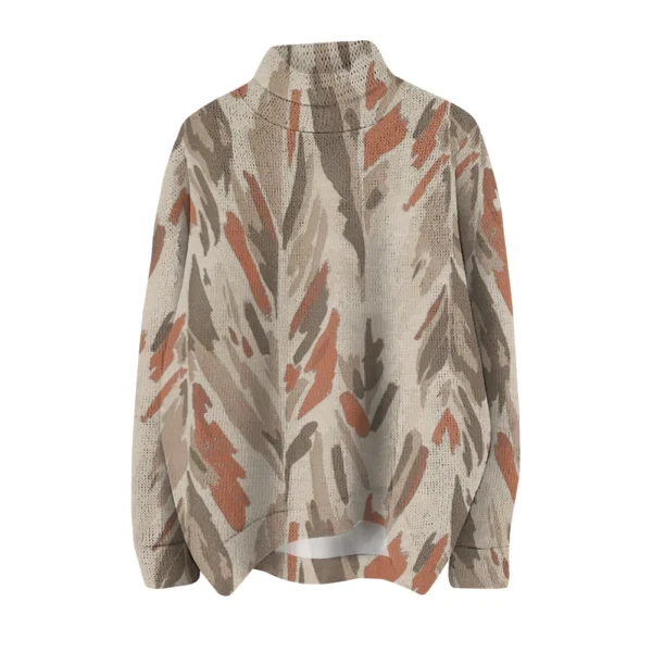 Women's Crew-neck Casual Long-sleeved Striped Printed Turtleneck Knitted Top - Image 10