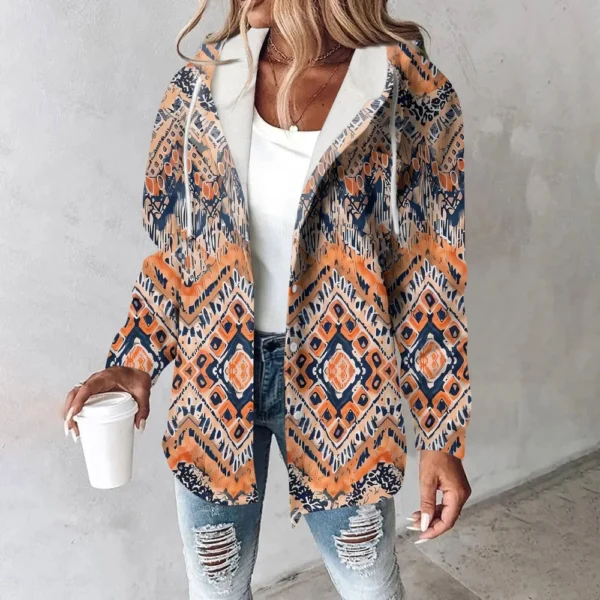 Hoodies For Women Winter Warm Sweatshirt Button Drawstring Hooded Print Jacket - Image 28