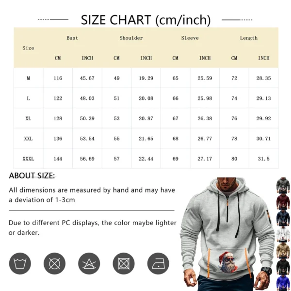 Men's Printed Sweatshirt Hoodie Zipper Arm Pocket Cardigan Men's Sports Large - Image 15