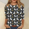 Women's Casual Round Neck Easter Egg Print Three-quarter Sleeve T-shirt Top - Image 16