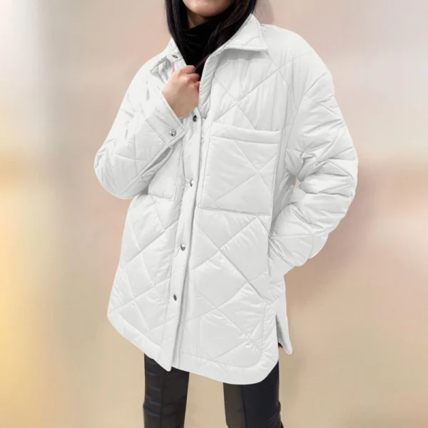 Women's  Loose Casual Solid Color Medium Long Diamond  Down Cotton Jacket, - Image 22